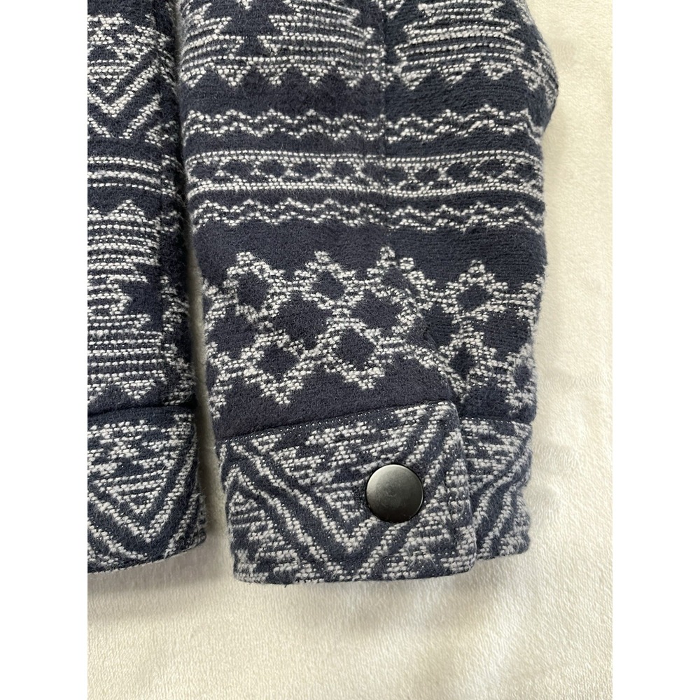 Sun + Stone Bomber Jacket Men Medium Navy Aztec Print Lined Flap Pocket Flannel - Picture 14 of 16